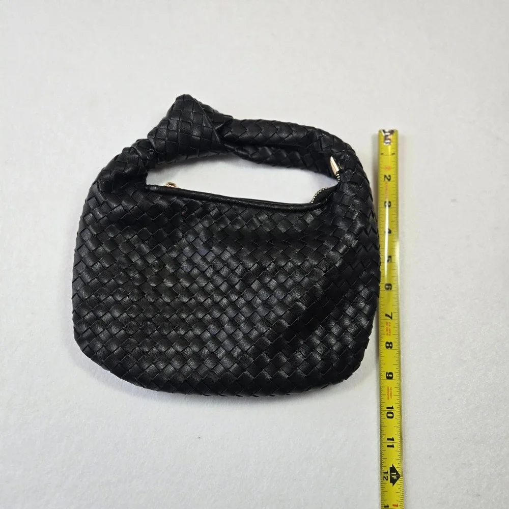 Melie Bianco Brigitte Mini Hobo Bag Womens Small Black Woven Vegan Leather